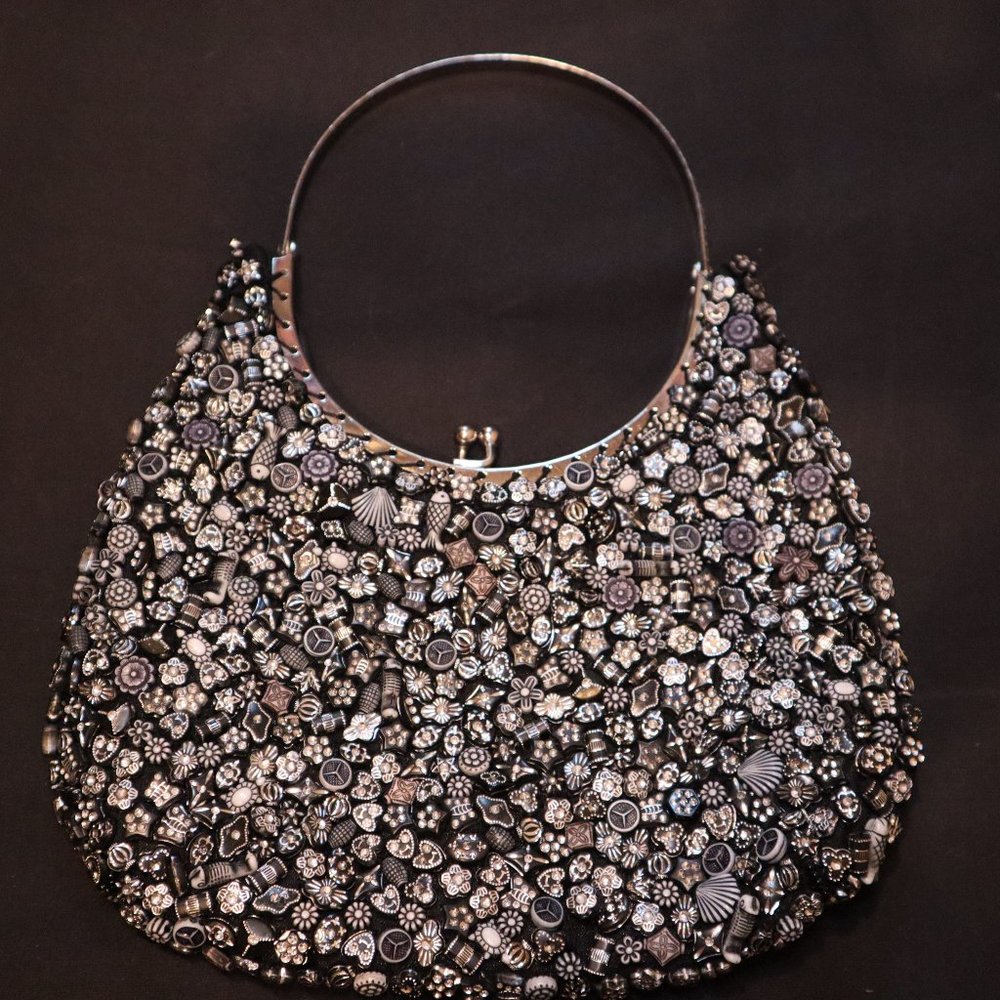 Vintage Beaded Metal Handle Purse